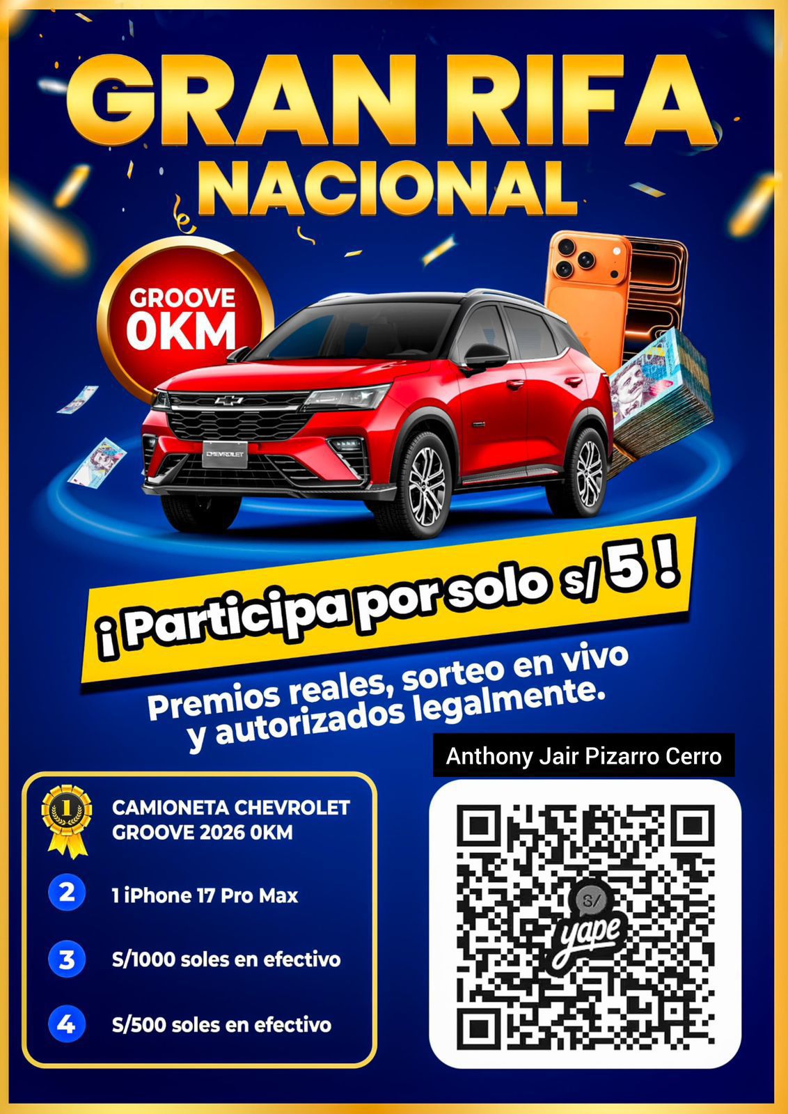 Gran Rifa Nacional: Gana una Camioneta Chevrolet Groove 0KM y más